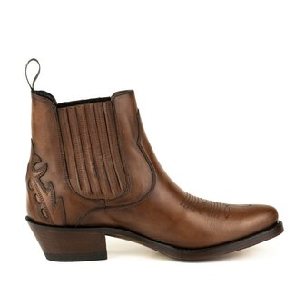 Mayura Boots Marilyn 2487 Hazelnoot/ Cowboy Western Fashion Enklelaars Spitse Neus Schuine Hak Elastiek Sluiting Echt Leer