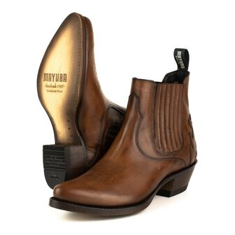 Mayura Boots Marilyn 2487 Hazelnoot/ Cowboy Western Fashion Enklelaars Spitse Neus Schuine Hak Elastiek Sluiting Echt Leer