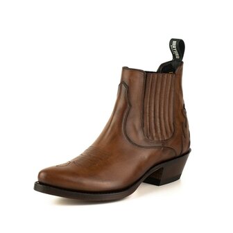 Mayura Boots Marilyn 2487 Hazelnoot/ Cowboy Western Fashion Enklelaars Spitse Neus Schuine Hak Elastiek Sluiting Echt Leer