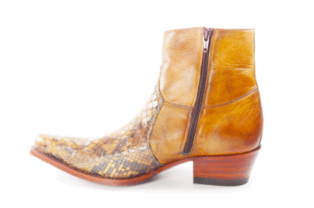 Sendra Boots 5701 Python Cognac Heren Cowboy Enkellaars Spitse Neus Beetje Schuine Hak Rits Sluiting LederenMimo zool