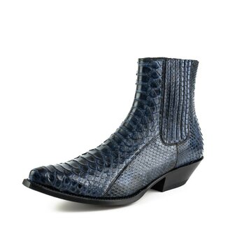 Mayura Boots 2575 Marine Blauw Python Spitse Western Heren Enkellaars Schuine Hak Elastiek Sluiting  Overzicht