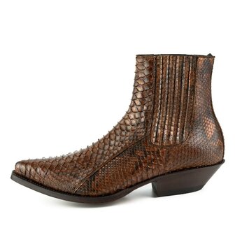 Mayura Boots 2575 Cognac Brown Python Pointed Western Men&#039;s Ankle Boot Wedge Heel Elastic Closure Side View