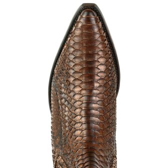 Mayura Boots 2575 Cognac Brown Python Pointed Western Men&#039;s Ankle Boot Wedge Heel Elastic Closure Nose From Above