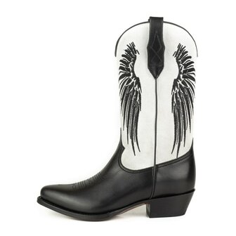 Mayura Boots WINGS 2666 Black White  Women&#039;s Western Boots Ornamental Stitching Pointed Nose Sloping Heel Smooth And Sue