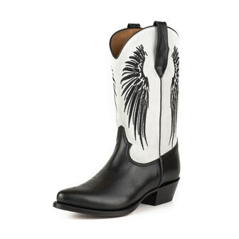 Mayura Boots WINGS 2666 Black White  Women&#039;s Western Boots Ornamental Stitching Pointed Nose Sloping Heel Smooth And Sue