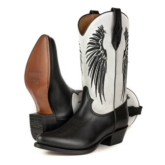 Mayura Boots WINGS 2666 Black White  Women&#039;s Western Boots Ornamental Stitching Pointed Nose Sloping Heel Smooth And Sue