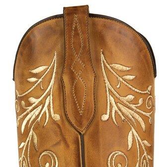 Mayura Boots 2669 Cognac/ Spitse Cowboy Western Line Dance Dames  Creme Geborduurd Laarzen Schuine Hak Echt Leer Borduren Detai