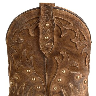 Mayura Boots 2475 Bruin Dames Boho Franjes Western Laarzen Sierstiksel Ronde Neus Schuine Hak Suede Leer Detail Studs Treklus