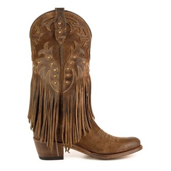 Mayura Boots 2475 Bruin Dames Boho Franjes Western Laarzen Sierstiksel Ronde Neus Schuine Hak Suede Leer Zijaanzicht