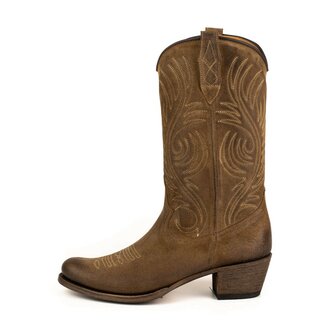 Mayura Boots 2526 Bruin Suede Dames Boho Western Laarzen Sierstiksel Ronde Neus Schuine Hak Zacht Leer  Zijkant