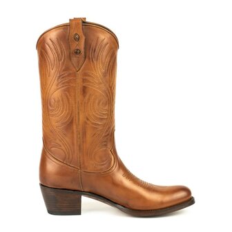 Mayura Boots 2526 Hazelnoot Bruin Dames Boho Western Laarzen Blad Motief Sierstiksel Ronde Neus Schuine Hak Glad Leer  Zijkant