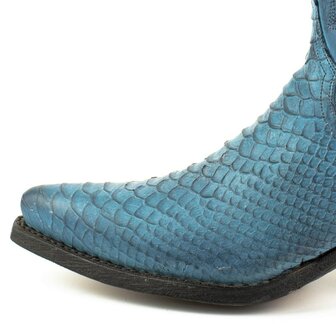 Mayura Boots Alabama 2524 Blauw Dames Westernlaars Pythonprint Spitse Neus 5 cm Hak Hoge Schacht Echt Leer Detail Neus