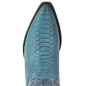 Mayura Boots Alabama 2524 Blauw Dames Westernlaars Pythonprint Spitse Neus 5 cm Hak Hoge Schacht Echt Leer Detail Bovenaanzicht