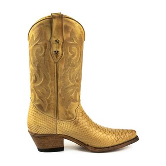 Mayura Boots Alabama 2524 Honing Zandkleur Dames Westernlaars Pythonprint Spitse Neus 5 cm Hak Hoge Schacht Echt Leer zijaanzic