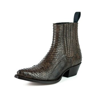 Mayura Boots 2496P Bruin/ Python Dames Western Enkellaarzen Spitse Neus Cowboyhak Elastiek Sluiting Echt Leer