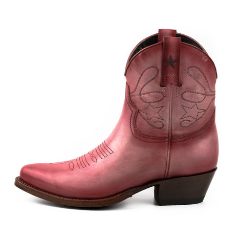 Mayura Boots 2374 Vintage Roze/ Dames Cowboy fashion Enkellaars Spitse Neus Western Hak Echt Leer