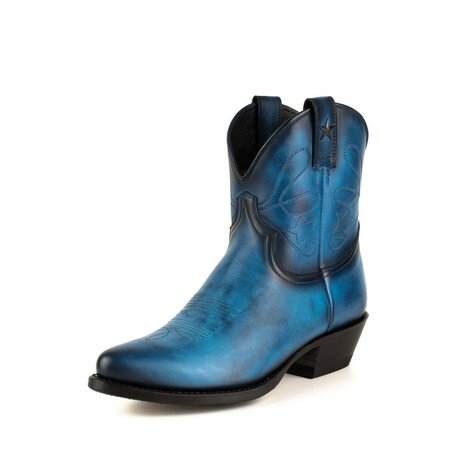 Mayura Boots 2374 Vintage Blauw/ Dames Cowboy fashion Enkellaars Spitse Neus Western Hak Echt Leer