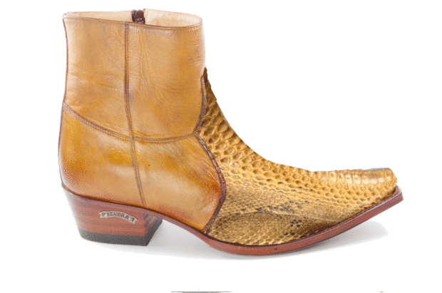 Sendra Boots 5701 Python Cognac Heren Cowboy Enkellaars Spitse Neus Beetje Schuine Hak Rits Sluiting LederenMimo zool