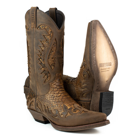 Mayura Boots 2567P Bruin/Kastanje Phyton Spitse Cowboy Western Laarzen Schuine Hak Rechte Schacht Treklussen paar