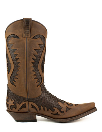 Mayura Boots 2567P Bruin/Donker Bruin Python Spitse Cowboy Western Laarzen Schuine Hak Rechte Schacht Treklussen Goodyear Welte