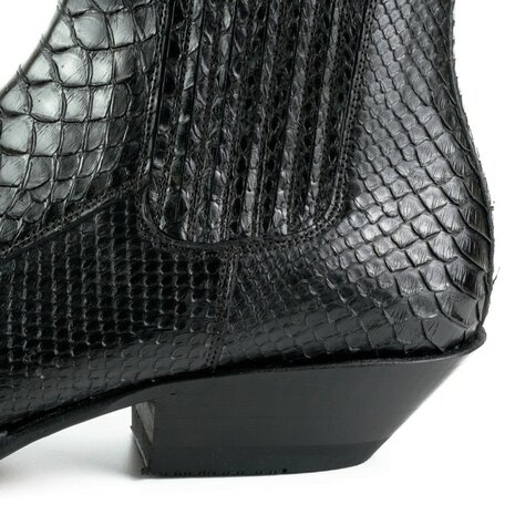 Mayura Boots 2575 Black Python Pointed Western Men's Ankle Boot Wedge Heel Elastic Closure Detail Heel