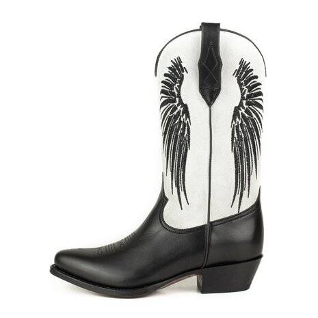 Mayura Boots WINGS 2666 Black White  Women's Western Boots Ornamental Stitching Pointed Nose Sloping Heel Smooth And Sue