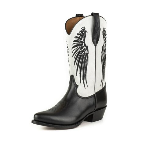 Mayura Boots WINGS 2666 Black White  Women's Western Boots Ornamental Stitching Pointed Nose Sloping Heel Smooth And Sue