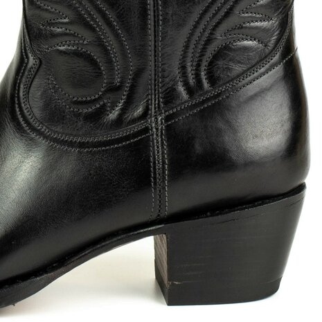 Mayura Boots 2526 Black Ladies Boho Western Boots Ornamental Leaf Stitching Round Nose Sloping Heel Soft Smooth Leather Detail 