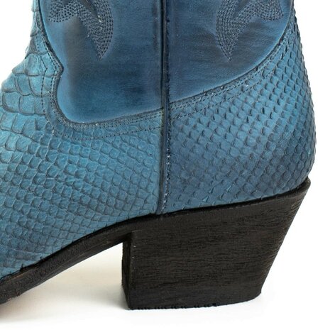 Mayura Boots Alabama 2524 Blauw Dames Westernlaars Pythonprint Spitse Neus 5 cm Hak Hoge Schacht Echt Leer Detail Hak